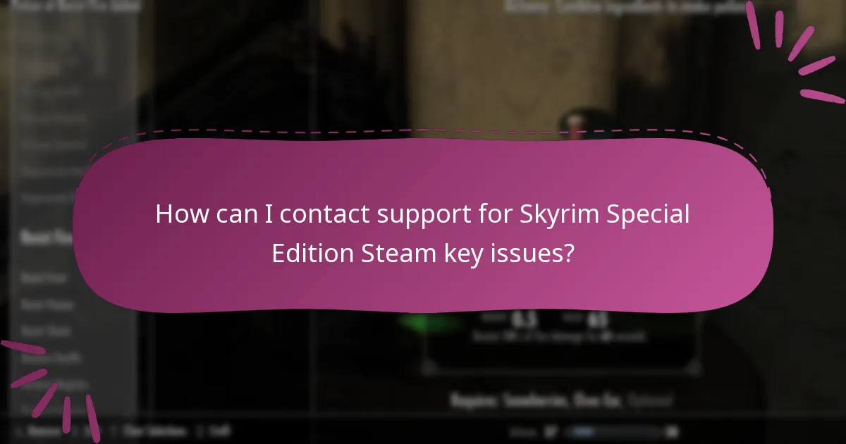 How can I contact support for Skyrim Special Edition Steam key issues?